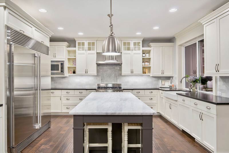 Granite Countertops white island stainless US Affordable Granite Company