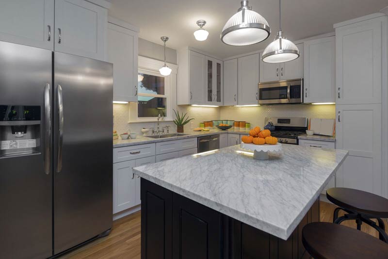 Granite Countertops white black cabinets2 US Affordable Granite Company